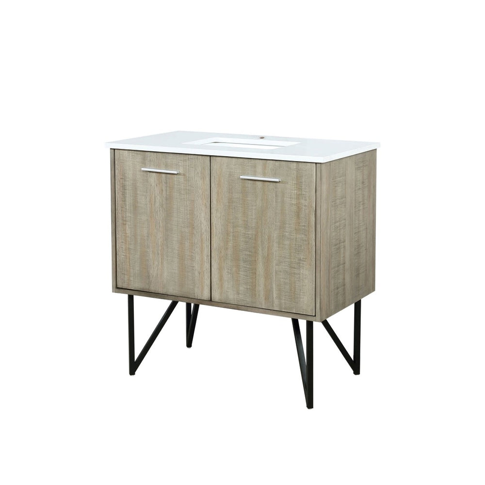English Elm Rustic Acacia Bath Vanity With White Quartz Top, 36" W X 20" D, Stylish Storage & Soft-Close Hardware B2731P259608-GIGA