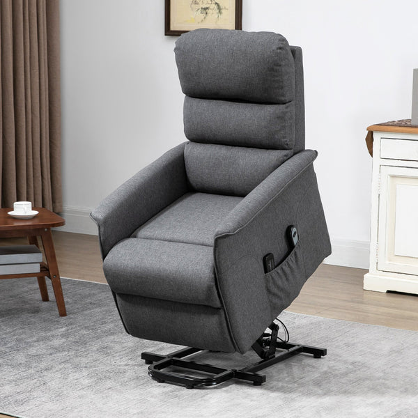 English Elm HOMCOM Electric Lift Recliner Chair with Remote Control, Supportive Foam & Pocket Storage for Seniors Grey W2225P217935