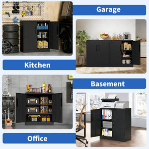 English Elm Metal Lockable Steel Cabinet Two Adjustable Shelves Garage Office Utility Storage T2398P442669