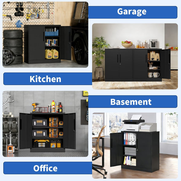 English Elm Metal Lockable Steel Cabinet Two Adjustable Shelves Garage Office Utility Storage T2398P442669
