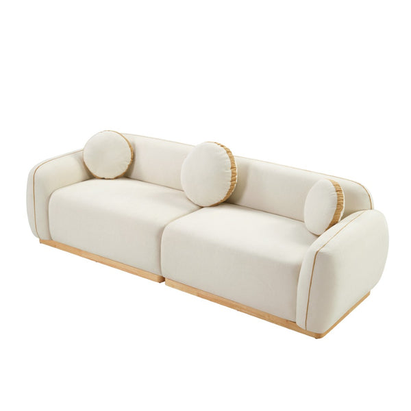 English Elm 90.94'' Three Seat Contemporary Curved Sofa with Round Accent Pillows for Modern Living Beige+White W2085S00093