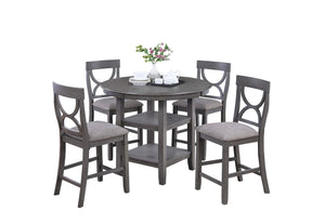 English Elm 5-pcs Modern Counter-Height Dining Set with Round Table, Under-Table Storage Shelves, 4 Chairs Gray 46 L x 46 W x 16 H B089P240468