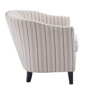 English Elm Christopher Knight Home® - Upholstered Stripe Barrel Chair Beige & Blue Fabric Club Seat with Studs, Plush Cushion, Wood Legs N776P237271S