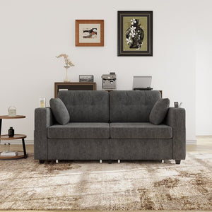 English Elm Sofas for Living Room Chenille Three Seat Couch with Usb Charging Storage and Cup Holder Gray W395S00143