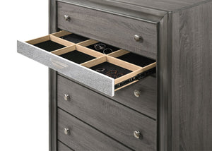 English Elm Naima Gray Finish Chest with 5 Drawers & Felt Jewelry Organizer, Silver Knobs, Smooth-Glide Runners B2726P261249