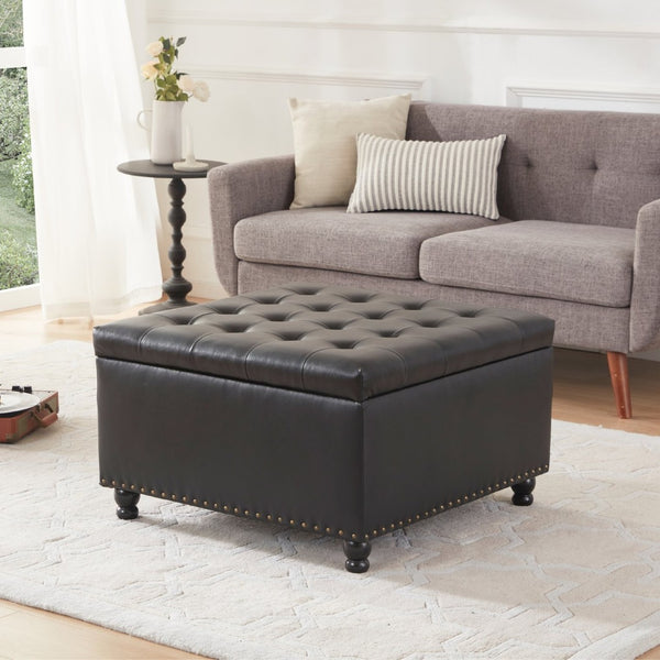 English Elm Large Tufted Square Ottoman with Hidden Storage Solid Wood Frame Living Room Seat T2694P193508