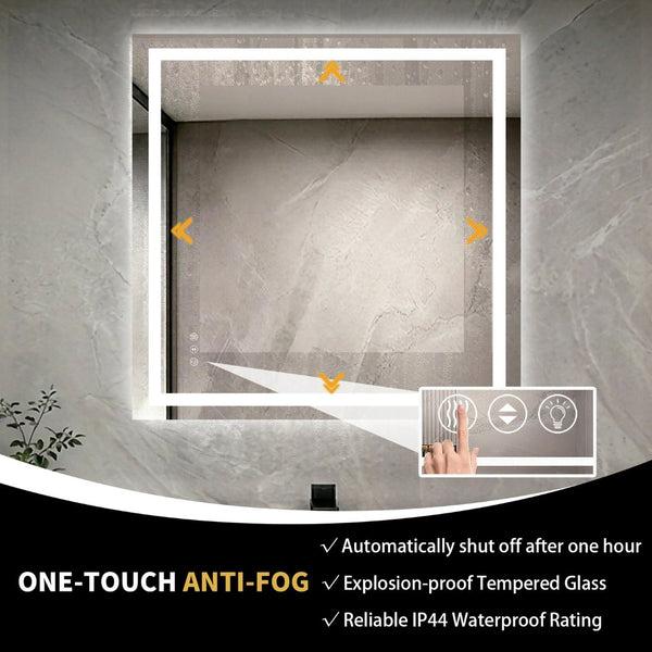 English Elm 36" Square Led Vanity Mirror with Dual Front Back Lighting Dimmable Anti-fog Bathroom W1920P493135