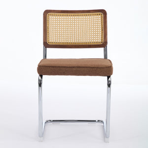 English Elm Mid Century Modern Dining Chairs Set Of 2 - Comfortable Linen Accent With Natural Cane & Chrome Base W1143P342097