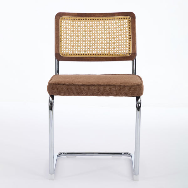 English Elm Mid Century Modern Dining Chairs Set Of 2 - Comfortable Linen Accent With Natural Cane & Chrome Base W1143P342097