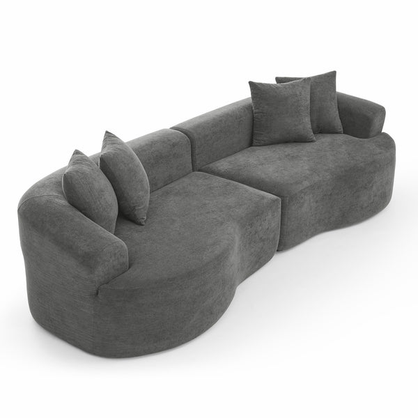 English Elm Modern Curved 4-Seater Sectional Sofa In Dark Grey Chenille – Minimalist Design, No Assembly Needed! W1413S00105