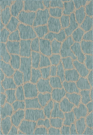 Unique Loom Outdoor Safari Giraffe Machine Made Animal Print Rug Light Aqua, Gray/Ivory 7' 1" x 10' 0"