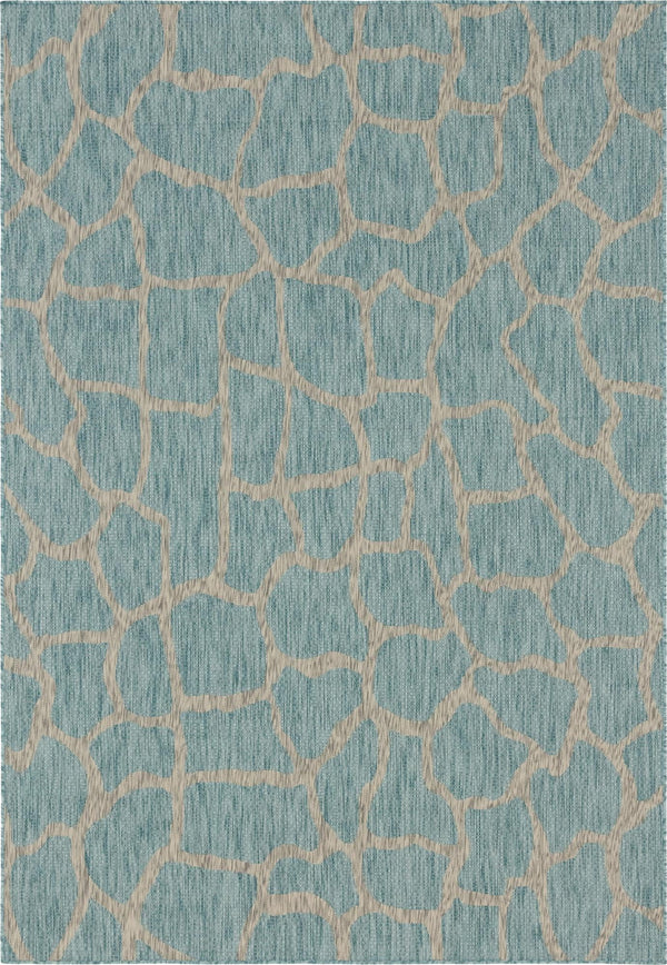 Unique Loom Outdoor Safari Giraffe Machine Made Animal Print Rug Light Aqua, Gray/Ivory 7' 1" x 10' 0"