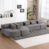 English Elm 143.7" Upholstered Sofa Free-Combined Sofa Couch With Two Chaise Lounge and Five Back Pillows For Living Room, Light Gray