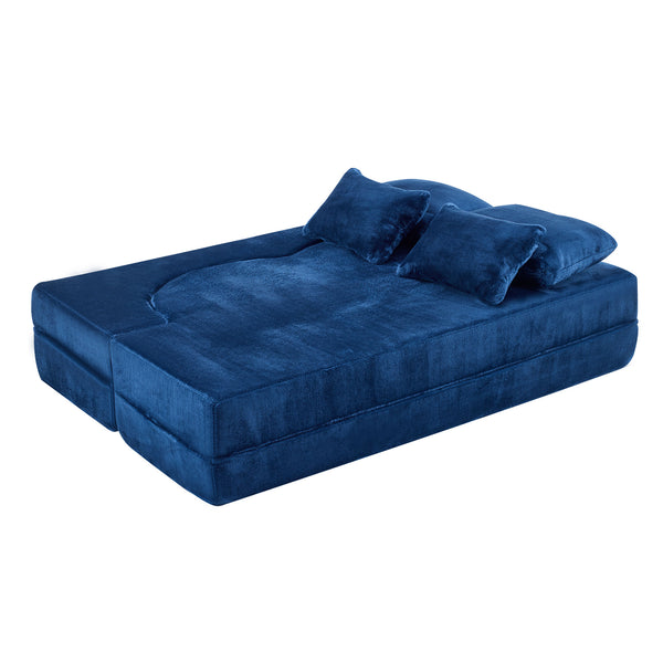 English Elm Queen Foldable Sofa Bed with Plush Chenille Cover, High-Density Foam Convertible Futon for Living Room Guest Room Bedroom Blue W1829P348211