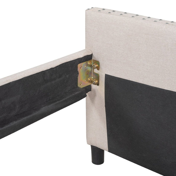 English Elm Upholstered Full Daybed with Linen Tufted Back Rivet Arms and Two Storage Drawers LP002111AAA