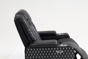 English Elm Lounge PU Leather Power Lift Recliner with Wireless Charging, Cup Holder, Side Pockets, Infinite Recline Black W547P190590