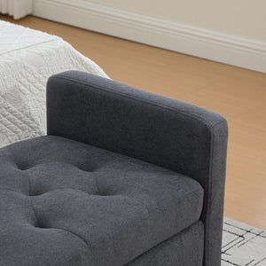 English Elm 58.27" Wide Napped Fabric Upholstered Storage Bench Rolled Armrest Caster Wheels Entryway Gray W3189P445992