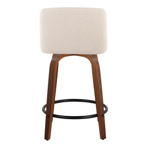 English Elm Toriano 24" Mid-Century Modern Swivel Counter Stools In Walnut Wood & Cream Fabric - Set Of 2 B202S00111-GIGA