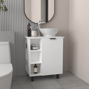 English Elm Allegra Modern Vessel Sink Vanity Wall-Mount with Single Door, Open Shelf Storage, White Finish B200P335304