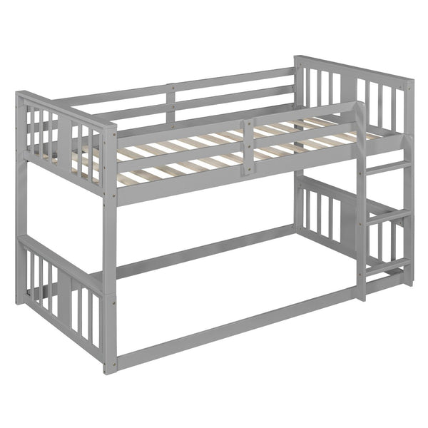 English Elm Twin Over Bunk Bed Solid Pine Frame Gray Finish with Guardrail for Kids N708P429640E