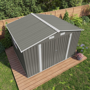 English Elm 10 X 8 Ft Galvanized Steel Outdoor Shed with Lockable Doors and Vented Window W3213S00003