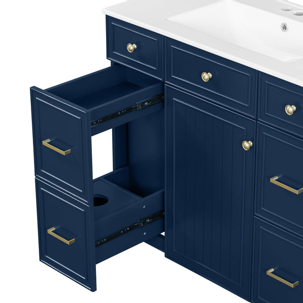 English Elm 36" 36-inch Transitional Bathroom Vanity with Ceramic Basin, Solid Wood Frame, Soft-Close Storage Elegance Blue N729P255663C