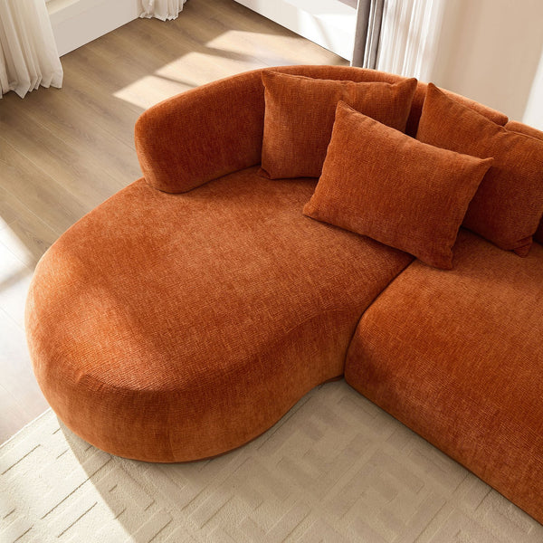 English Elm 134.6" Oversized L-Shaped Sectional Sofa with Ottoman, 6 Pillows, Orange Modern Deep-Seat Comfort W3208S00006