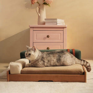 English Elm Modern Oak Veneer Pet Bed with Chenille Upholstery and Orthopedic Foam Cushion Wood W3136P445673