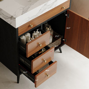 English Elm 29.9" Floating Bathroom Vanity Sintered Stone Top Soft Close Drawers Bronze Gold Hardware Black,Brown,Gold,White W3136S00046