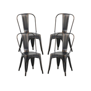 English Elm 2pc Industrial Metal Dining Chairs Stackable High Gloss Set for Kitchen or Modern Matt Black B011P238136