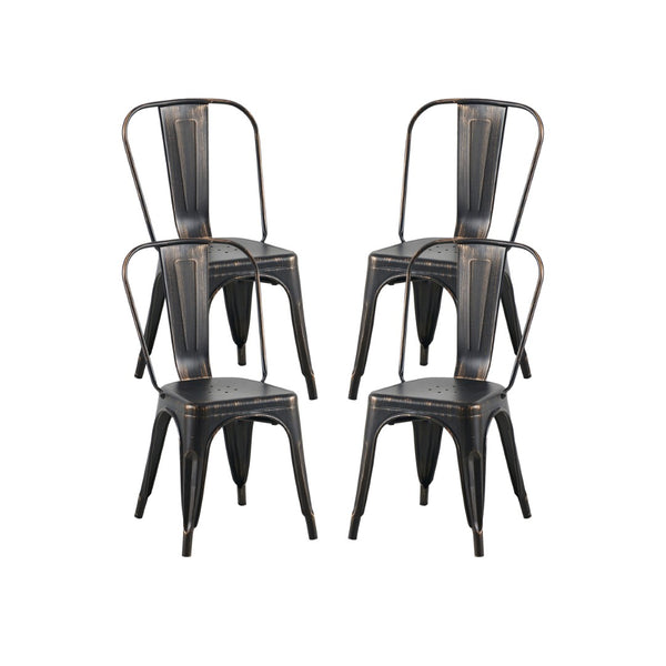 English Elm 2pc Industrial Metal Dining Chairs Stackable High Gloss Set for Kitchen or Modern Matt Black B011P238136