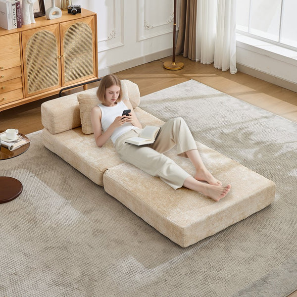 English Elm Compression Convertible Floor Sofa Bed - Chenille Single Seater Modular Couch For Small Spaces W3723P345640