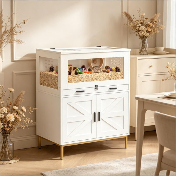 English Elm Spacious Small Animal Habitat with Acrylic Panels Storage Cabinet and Slide Out Tray T3971P500044