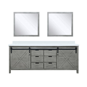 English Elm Ash Grey Double Bath Vanity With White Quartz Countertop & 2 Mirrors - Stylish Storage Solution! B2731S00865
