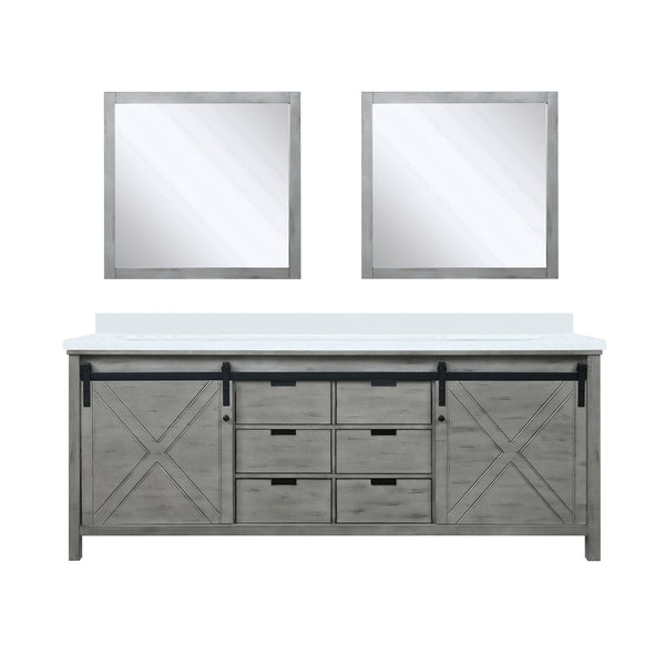 English Elm Ash Grey Double Bath Vanity With White Quartz Countertop & 2 Mirrors - Stylish Storage Solution! B2731S00865