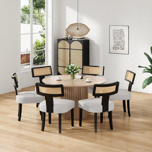 English Elm Upholstered Armless Dining Chairs with Rattan Back Hardwood Frame French Country Set of 2 Beige+Black T3623P411725