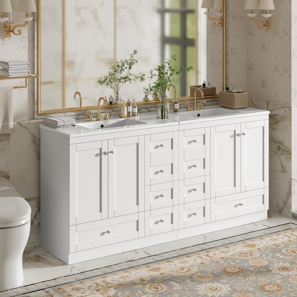 English Elm 72" Freestanding Bathroom Vanity Mdf Shaker Style with Ceramic Sink and Soft Close Storage N729P000031K