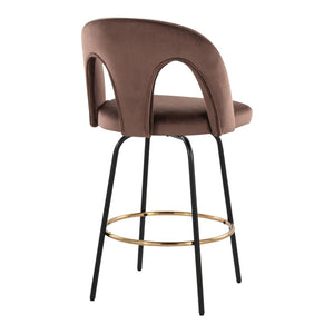 English Elm Fixed-height Swivel Counterstools with White Upholstery Gold Footrest Set of 2 Espresso B202S01791