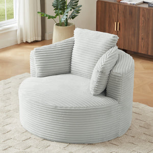 English Elm Compressible Corduroy Round Chair with Pocket Spring Cushioning, No-Assembly Plush Seating for Home Office Lounge LIGHT GREY W2339P323619