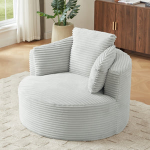 English Elm Compressible Corduroy Round Accent Chair Pocket Spring Cushioned Backrest for Apartments Light Grey W2339P461264