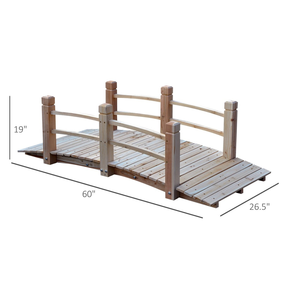 English Elm Wooden Arched Fir Garden Footbridge with Side Railings for Ponds and Pathways T3971P384542