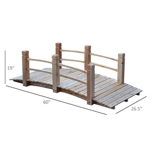 English Elm Wooden Arched Fir Garden Footbridge with Side Railings for Ponds and Pathways T3971P384542