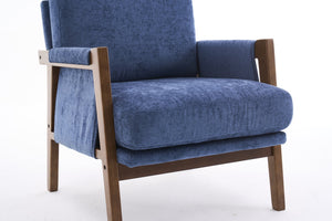 English Elm Mid-Century Solid Wood Accent Chair with Chenille Upholstery, Ergonomic Waist Support, Sturdy 300lb Capacity Navy T3903P372380