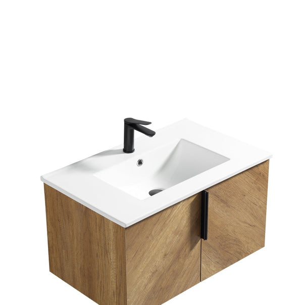 English Elm 30inch Floating Bathroom Vanity with 3d Carved Panels and Spacious Drawer Storage W3520P455316