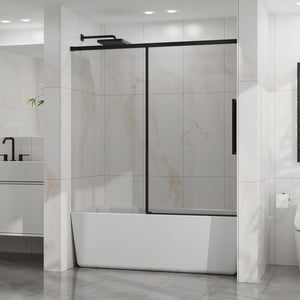 English Elm Goodyo 60" W Tub Sliding Shower Door - Modern Semi-Frameless Glass, Matte Black Hardware, Easy-Clean D163118748