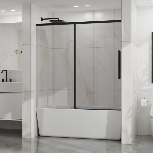 English Elm Goodyo 60" W Tub Sliding Shower Door - Modern Semi-Frameless Glass, Matte Black Hardware, Easy-Clean D163118748