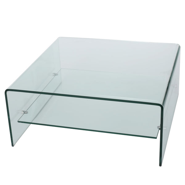 English Elm Christopher Knight Home® - COFFEE Atticus Tempered Glass Coffee Table Clear 34.5" Square Modern Shelf Design 17.5"H 57613.00