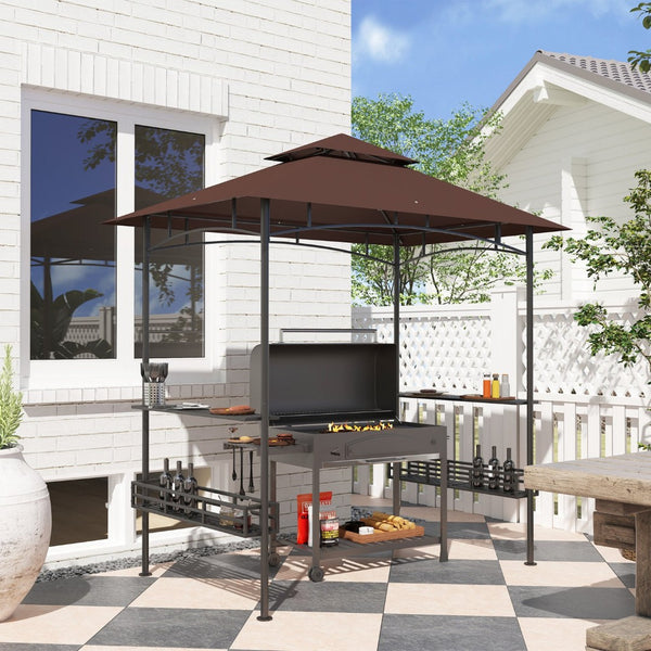 English Elm Outsunny 8x5 Bbq Grill Gazebo Two Tier Canopy with Shelves and Storage Baskets W2225P485594