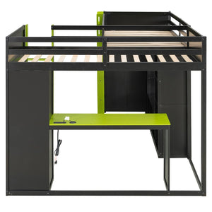 English Elm L-shaped Gaming Loft Bunk Bed Twin Wood Frame Rgb Lighting Usb Ports Storage Shelves Green LT000295AAG