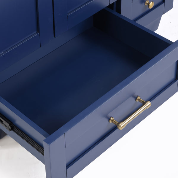 English Elm 30" Vanity with Ceramic Sink and Solid Wood Frame, Soft-Close Drawers, Compact Coastal Style, Durable Construction Blue W2896P344081